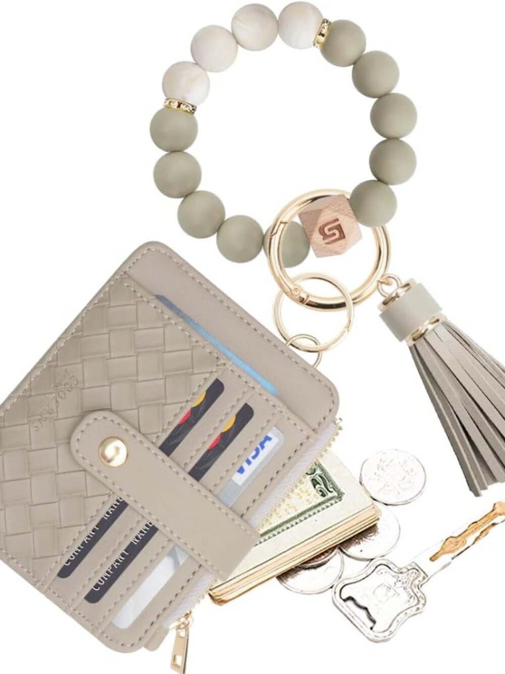 Silicone Bracelet Wristlet Wallet Credit Card Holder RFID ID Window Key Ring Tas